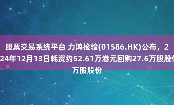 股票交易系统平台 力鸿检验(01586.HK)公布，2024年12月13日耗资约52.61万港元回购27.6万股股份