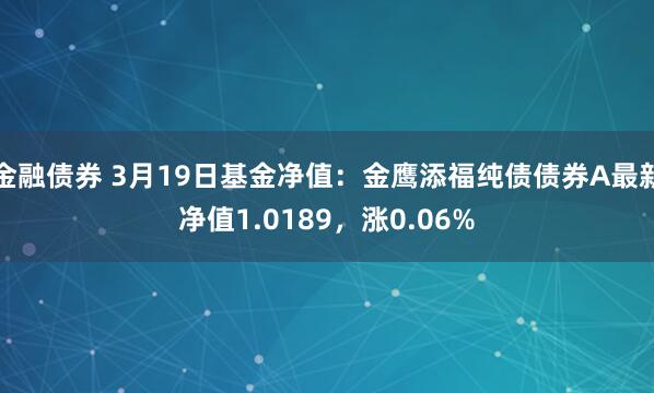 金融债券 3月19日基金净值：金鹰添福纯债债券A最新净值1.0189，涨0.06%